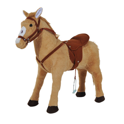 HOMCOM Cavalo de Brinquedo para Crianças de +3 Anos Cavalo de Brinquedo com Sons e Estrutura de Metal Carga 60kg 85x28x60 cm Bege