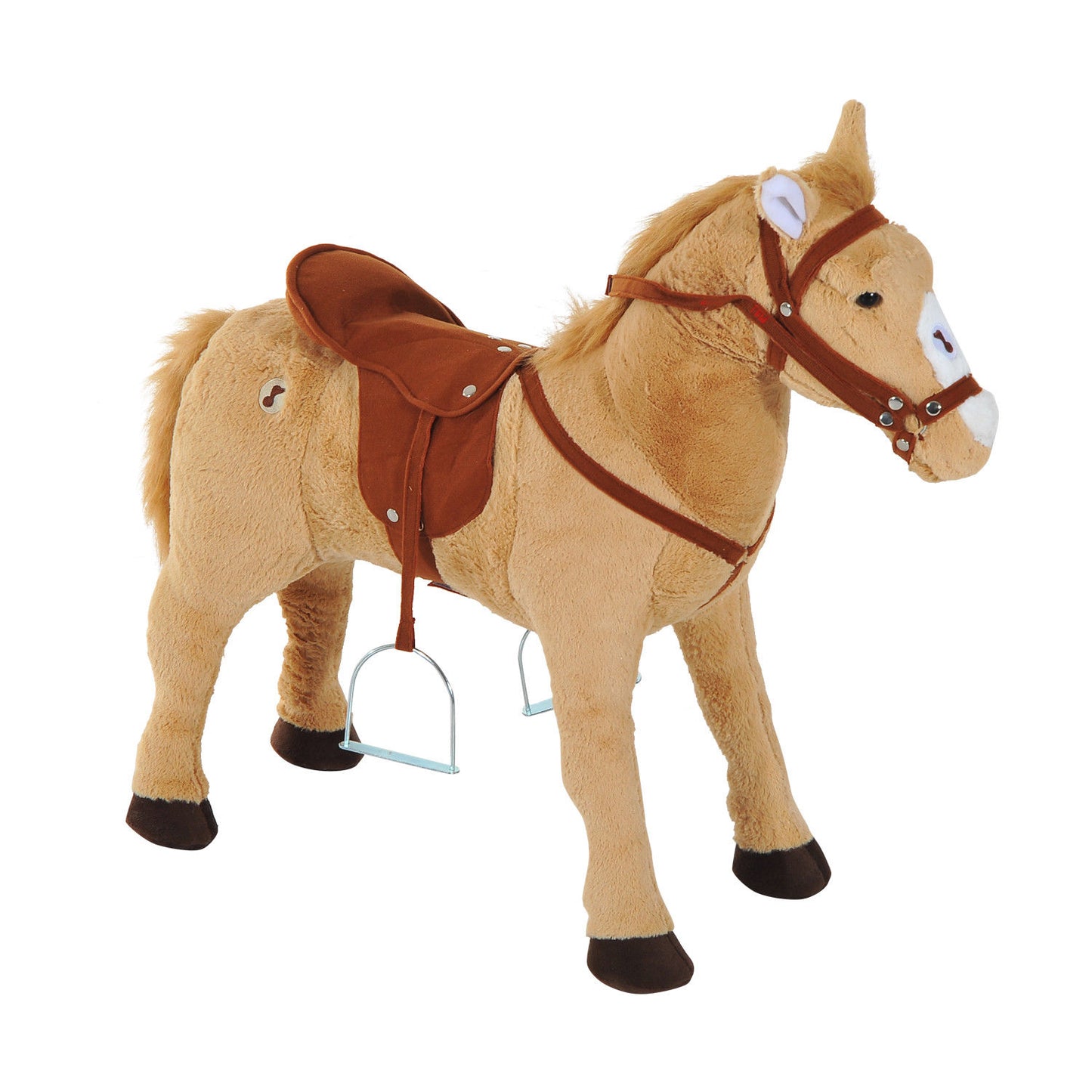 HOMCOM Cavalo de Brinquedo para Crianças de +3 Anos Cavalo de Brinquedo com Sons e Estrutura de Metal Carga 60kg 85x28x60 cm Bege