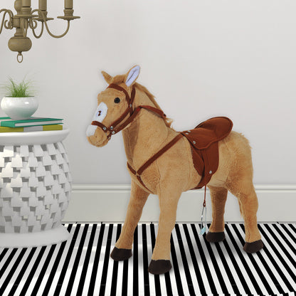 HOMCOM Cavalo de Brinquedo para Crianças de +3 Anos Cavalo de Brinquedo com Sons e Estrutura de Metal Carga 60kg 85x28x60 cm Bege