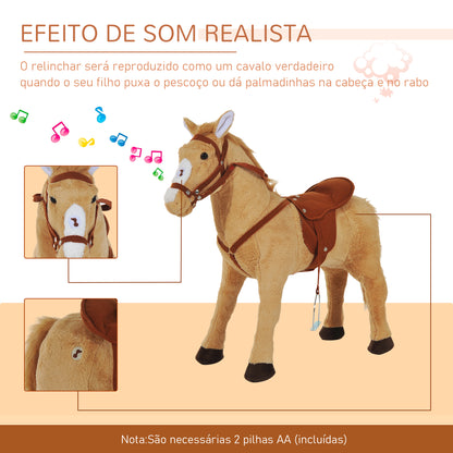 HOMCOM Cavalo de Brinquedo para Crianças de +3 Anos Cavalo de Brinquedo com Sons e Estrutura de Metal Carga 60kg 85x28x60 cm Bege