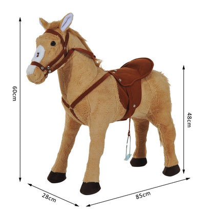 HOMCOM Cavalo de Brinquedo para Crianças de +3 Anos Cavalo de Brinquedo com Sons e Estrutura de Metal Carga 60kg 85x28x60 cm Bege