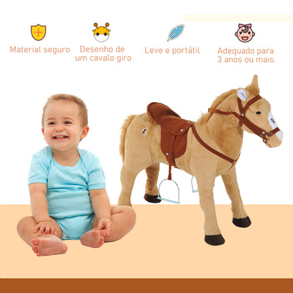 HOMCOM Cavalo de Brinquedo para Crianças de +3 Anos Cavalo de Brinquedo com Sons e Estrutura de Metal Carga 60kg 85x28x60 cm Bege