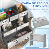 ZONEKIZ Estante para Brinquedos com 6 Caixas de Tecido não Tecido Amovíveis Organizador de Brinquedos para Crianças de 3-8 Anos para Dormitório 63x30x66 cm Ciza