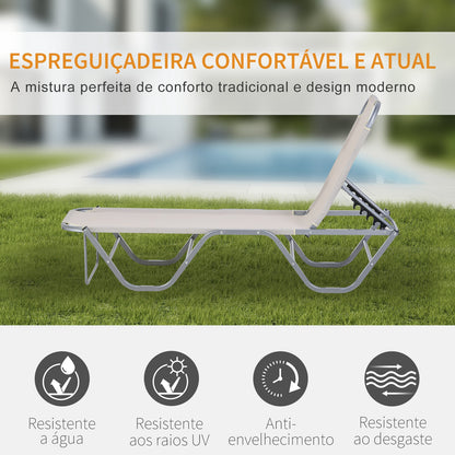 Outsunny Espreguiçadeira de Jardim com Encosto Ajustável em 5 Posições de Alumínio e Textilene para Varanda Terraço Exterior 163x58,5x91 cm Bege