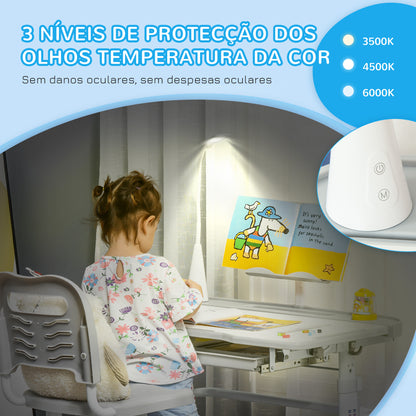 HOMCOM Conjunto de Secretária e Cadeira para Crianças acima de 3 Anos Secretária Infantil com Altura Ajustável Mesa Inclinável Gaveta Lâmpada LED e Suporte para Lápis 80x49,5x80-105cm e 36x34x60-73 cm Cinza