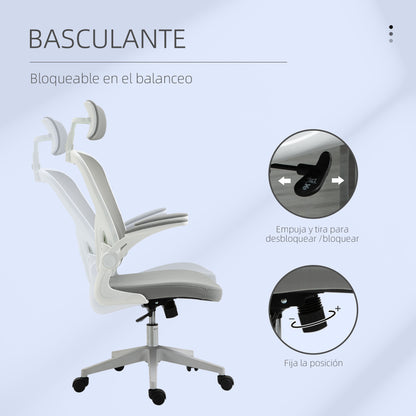 Vinsetto Cadeira de Escritório de Malha Ergonómica Cadeira de Escritório com Altura Ajustável Apoio para os Braços Dobrável Apoio para a Cabeça e Suporte Lombar Ajustáveis 65x64x114-122cm Cinza