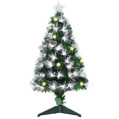 HOMCOM Árvore de Natal 90 cm Árvore de Natal com Fibra Óptica Árvore de Natal Artificial com 90 Luzes LED e 90 Ramos para Interior Verde e Branco