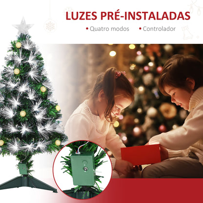 HOMCOM Árvore de Natal 90 cm Árvore de Natal com Fibra Óptica Árvore de Natal Artificial com 90 Luzes LED e 90 Ramos para Interior Verde e Branco