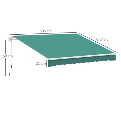 Outsunny Toldo Manual 395x245 cm Toldo de Varanda Pátio com Manivela de Alumínio e Tecido de Poliéster 280 g/m² Verde