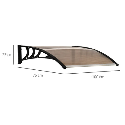 Outsunny Marquise de Proteção 75x100 cm Marquise de Exterior para Portas e Janelas contra Sol e Chuva com Suporte de Liga de Alumínio Marrom e Preto