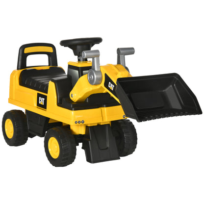 HOMCOM Escavadora com Licença Caterpillar Carro Andador Escavadora para Crianças de 18 a 36 Meses com Pá Dianteira e Buzina Carga 25 kg 78x29,5x54 cm Amarelo