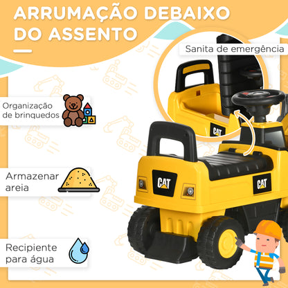 HOMCOM Escavadora com Licença Caterpillar Carro Andador Escavadora para Crianças de 18 a 36 Meses com Pá Dianteira e Buzina Carga 25 kg 78x29,5x54 cm Amarelo