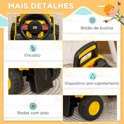 HOMCOM Escavadora com Licença Caterpillar Carro Andador Escavadora para Crianças de 18 a 36 Meses com Pá Dianteira e Buzina Carga 25 kg 78x29,5x54 cm Amarelo