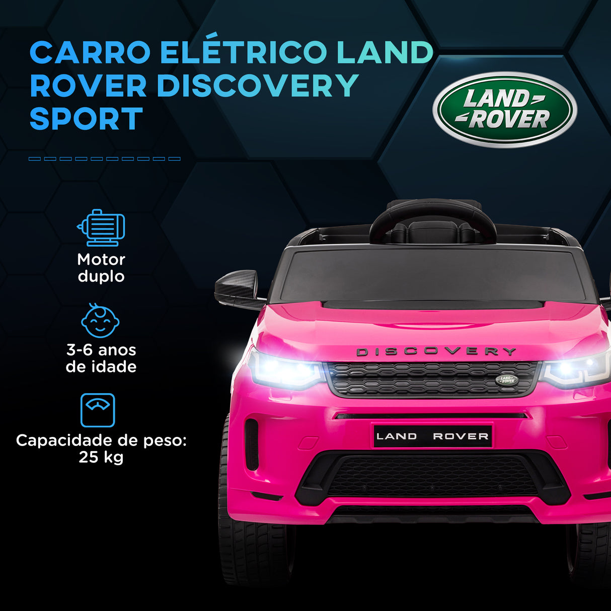 AIYAPLAY Carro Elétrico para Crianças acima de 3 Anos com Licença Land Rover Discovery Sport Carro Elétrico Infantil com Bateria 12V Controlo Remoto Faróis Buzina e Música 106x65,5x51 cm Rosa