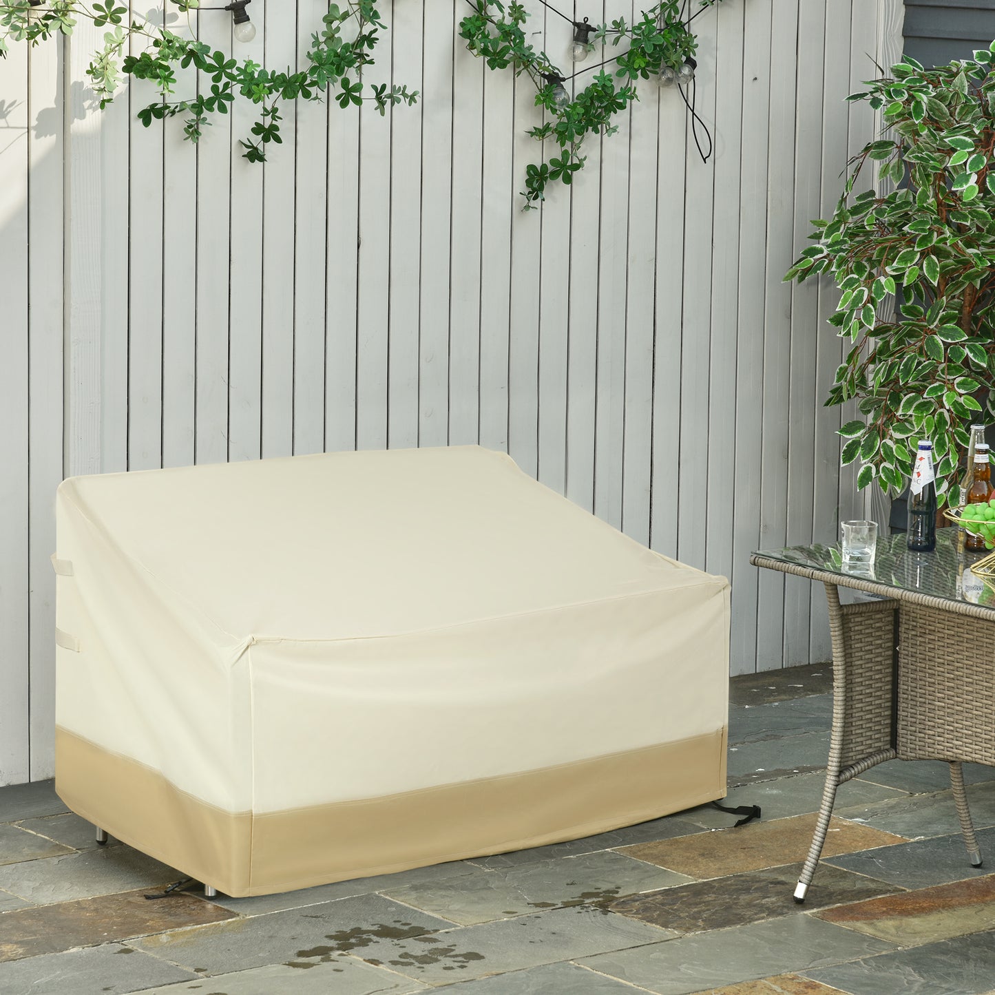 Outsunny Capa Protetora para Móveis de Jardim 152x87x59-79 cm Cobertura de Móveis Mesas Exterior Tecido Oxford 600D Impermeável com Fivela para Pátio Terraço Bege e Creme