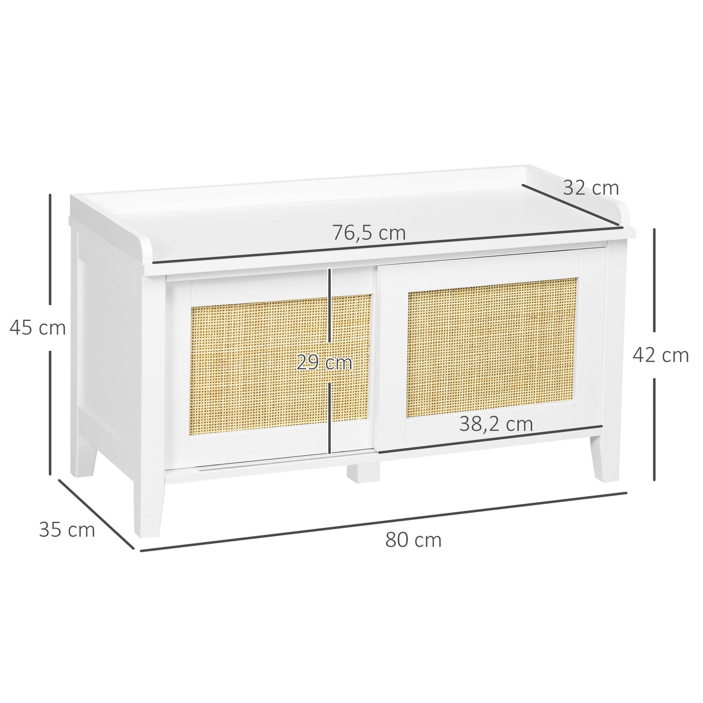 HOMCOM Banco Sapateira Móvel Sapateira com Banco 2 Portas de Vime Estilo Boémio Carga Máxima 130 kg para Corredor Entrada 80x35x45 cm Branco e Bege