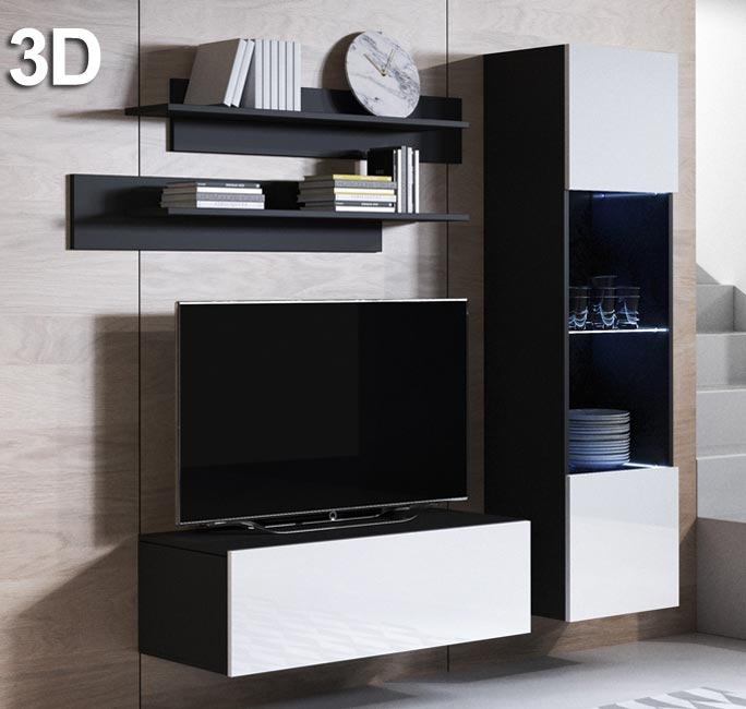 Conjunto de muebles Leiko 3D negro y blanco (1,6m)