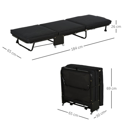 HOMCOM Cama Dobrável 184x65 cm Cama Dobrável Ajustável em 5 Níveis Rodas Universáis e Estrutura de Metal Carga Máxima 120 kg Preto