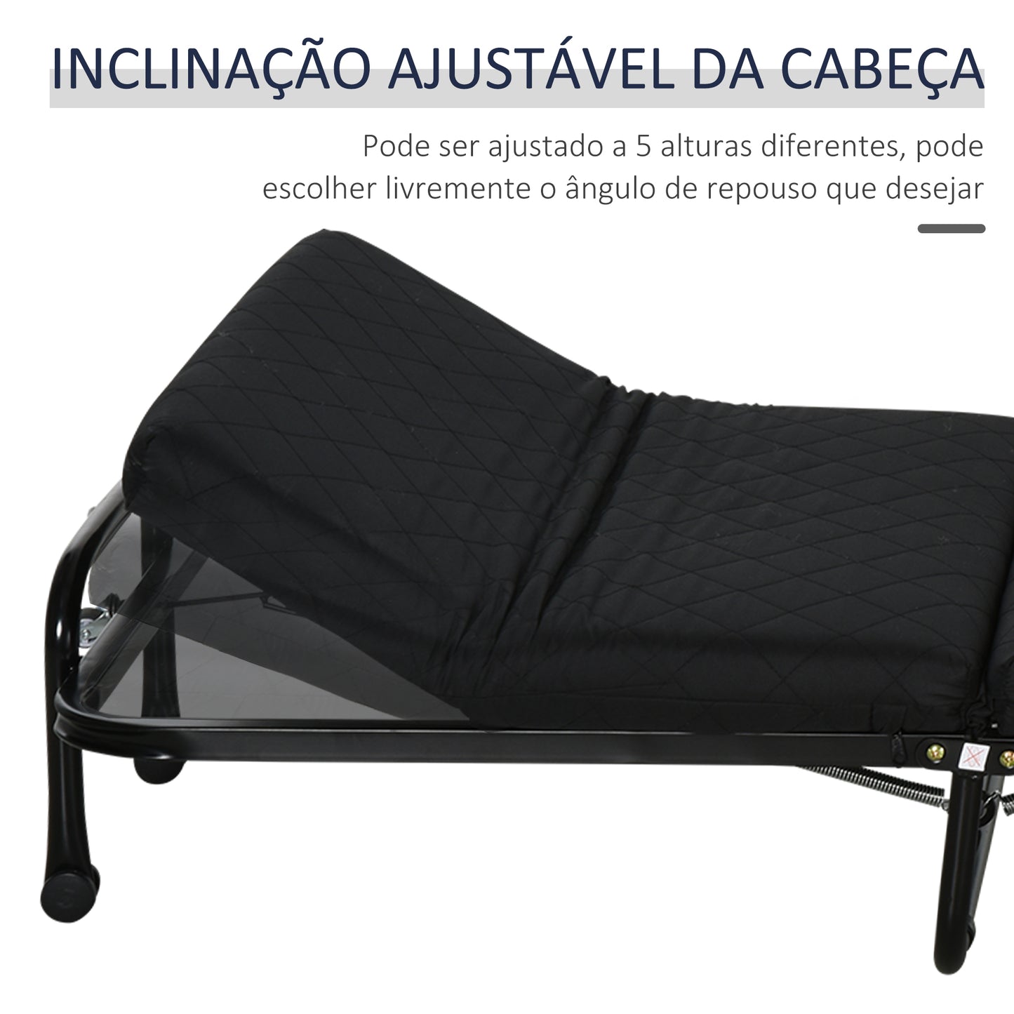 HOMCOM Cama Dobrável 184x65 cm Cama Dobrável Ajustável em 5 Níveis Rodas Universáis e Estrutura de Metal Carga Máxima 120 kg Preto