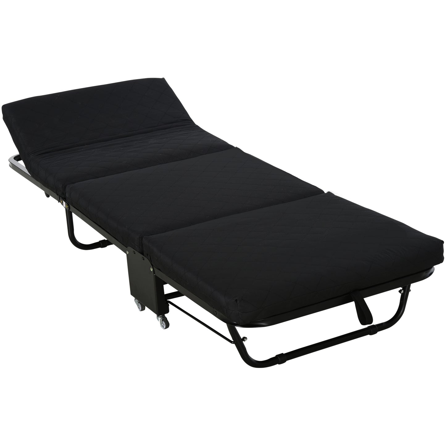 HOMCOM Cama Dobrável 184x65 cm Cama Dobrável Ajustável em 5 Níveis Rodas Universáis e Estrutura de Metal Carga Máxima 120 kg Preto