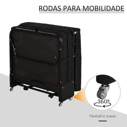 HOMCOM Cama Dobrável 184x65 cm Cama Dobrável Ajustável em 5 Níveis Rodas Universáis e Estrutura de Metal Carga Máxima 120 kg Preto