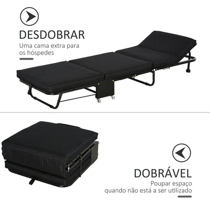 HOMCOM Cama Dobrável 184x65 cm Cama Dobrável Ajustável em 5 Níveis Rodas Universáis e Estrutura de Metal Carga Máxima 120 kg Preto