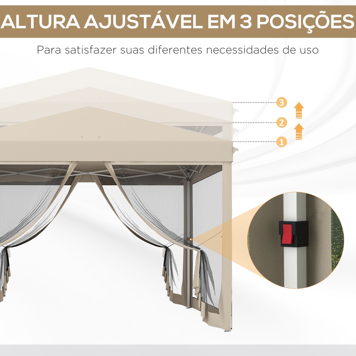 Outsunny Tenda Dobrável 3x3 para Exterior Tenda Portátil de Jardim com Mosquiteiras Bolsa de Transporte Estrutura de Aço e Tecido Oxford Resistente para Festas Campismo Bege