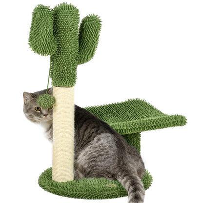 PawHut Arranhador para Gatos em Forma de Cactus de 55,5 cm Torre para Gatos com Poste de Sisal Cama e Bola de Brinquedo 35x31x55,5 cm Verde