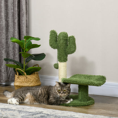 PawHut Arranhador para Gatos em Forma de Cactus de 55,5 cm Torre para Gatos com Poste de Sisal Cama e Bola de Brinquedo 35x31x55,5 cm Verde