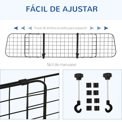 PawHut Grade de Segurança de Carro para Cães Extensível Universal Grade de Segurança para Cães com Largura Ajustável 91-152x30cm Preto