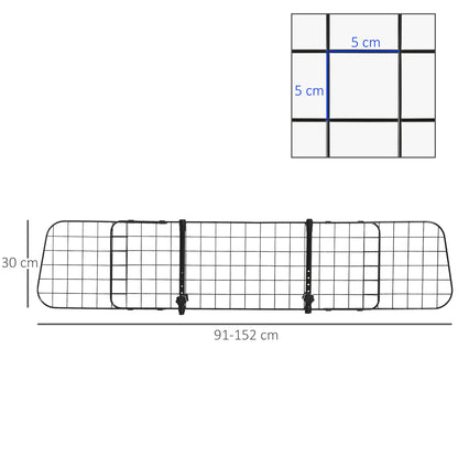 PawHut Grade de Segurança de Carro para Cães Extensível Universal Grade de Segurança para Cães com Largura Ajustável 91-152x30cm Preto