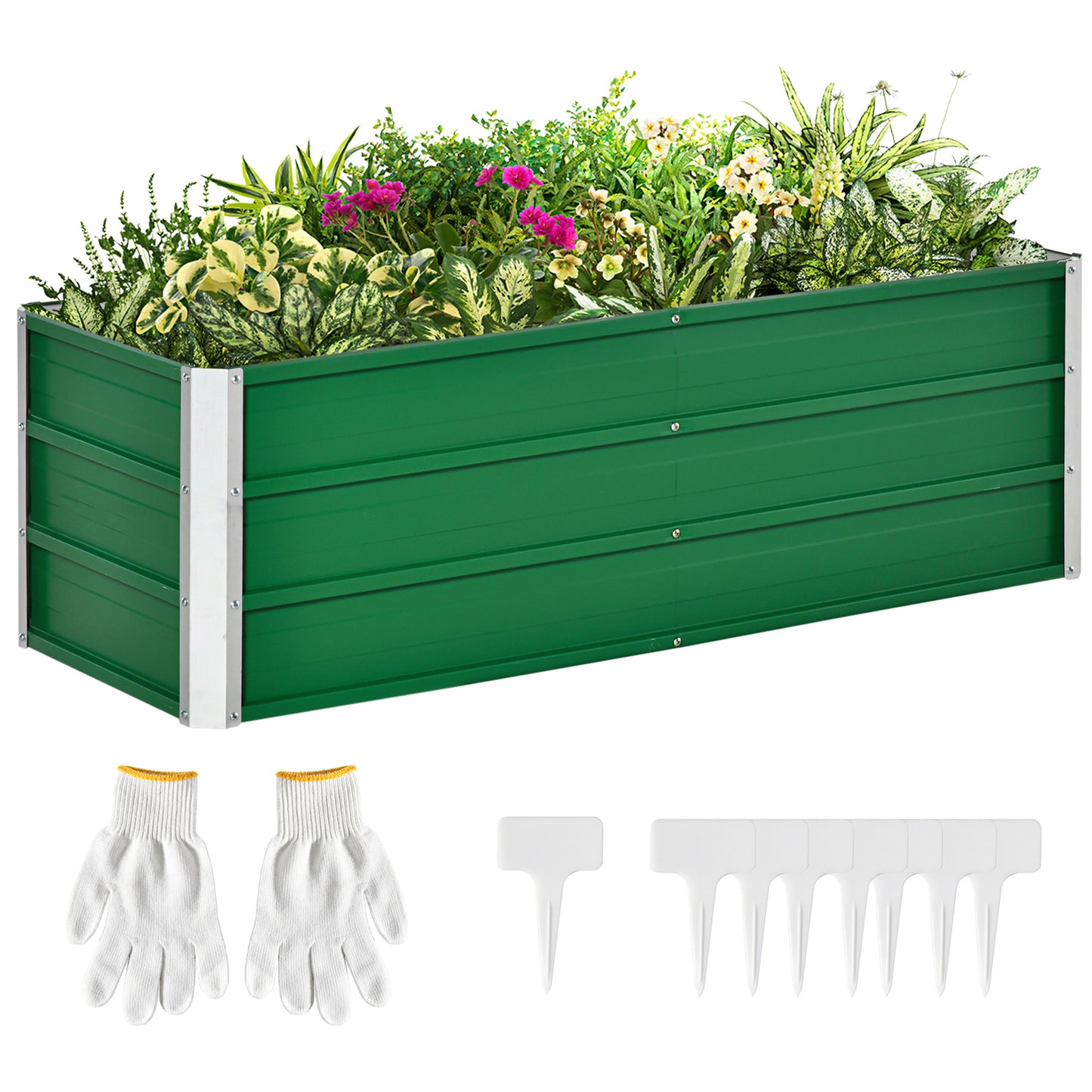 Outsunny Caixa de Plantio de Aço com Luvas Caixa de Plantio Retangular para Cultivos de Plantas Flores para Terraço Jardim Exterior 125x47x40cm Verde