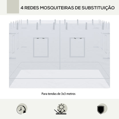 Outsunny 4 Redes Mosquiteiras para Tendas 300x195 cm Rede Mosquiteira com 6 Janelas Enroláveis Porta com Fecho de Correr e Bolsa de Transporte Branco