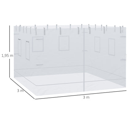 Outsunny 4 Redes Mosquiteiras para Tendas 300x195 cm Rede Mosquiteira com 6 Janelas Enroláveis Porta com Fecho de Correr e Bolsa de Transporte Branco