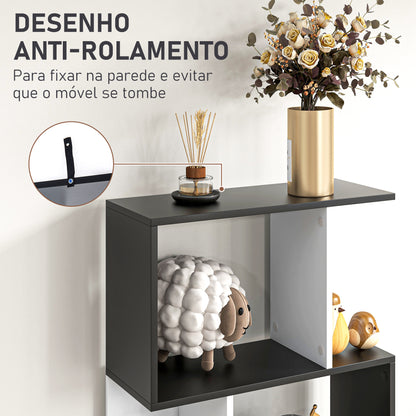 HOMCOM Estante para Livros Estante Alta de Parede com 5 Níveis em Forma de S Desenho Moderno para Sala de Estar Escritório 60x24x184,5 cm Branco e Preto