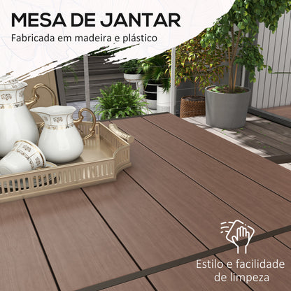 Outsunny Conjunto de Refeição de Exterior de 7 Peças Conjunto de Mesa e 6 Cadeiras de Jardim com Cadeiras Empilháveis e Estrutura de Aço para Terraço Pátio Cáqui