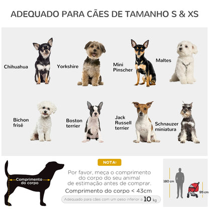 PawHut Carrinho para Animais de Estimação Dobrável Carro para Cães e Gatos com Capô Ajustável Cesta de Armazenamento Cinto de Segurança Tecido Oxford 600D Aço 76,5x52x95cm Vermelho