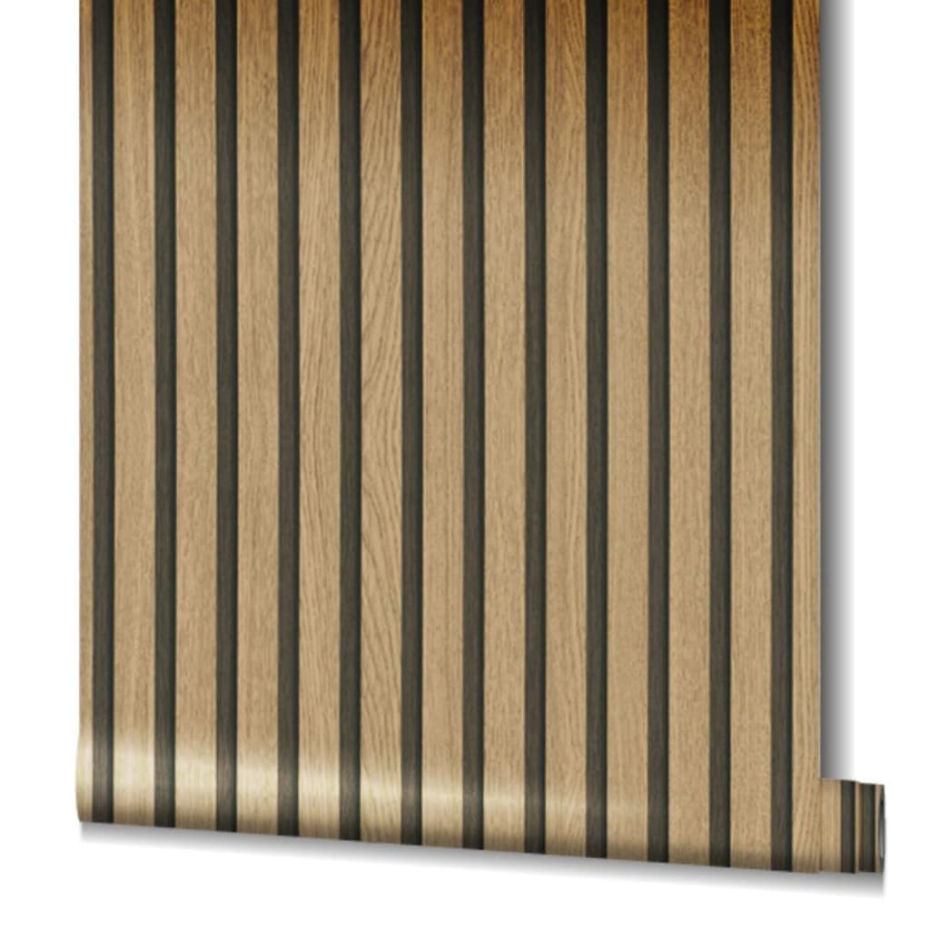 Noordwand Papel de parede Botanica Wooden Slats castanho e carvalho