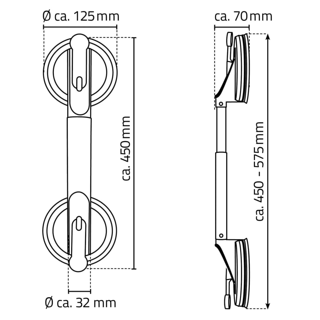 RIDDER Suporte de apoio telescópico por sucção 12 cm 100 kg A0150301