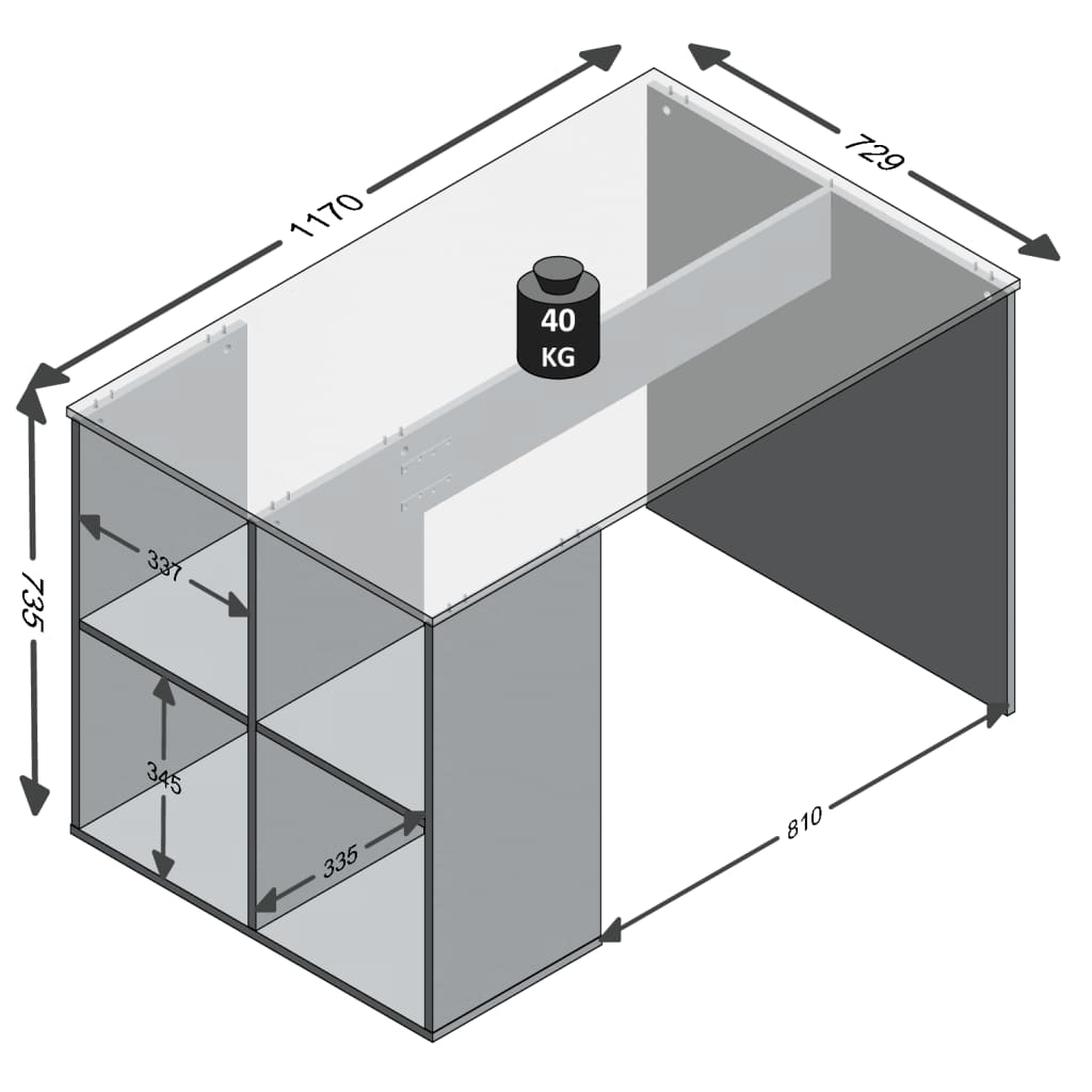 FMD Secretária c/ prateleiras laterais 117x72,9x73,5 cm branco