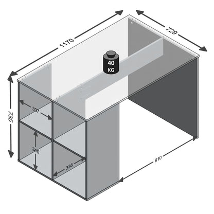 FMD Secretária c/ prateleiras laterais 117x73x75 cm cinzento cimento