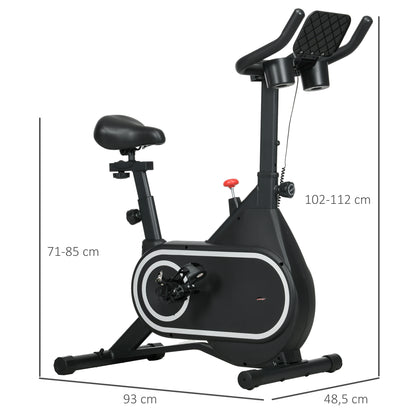 SPORTNOW Bicicleta Estática com Ecrã LCD Assento e Guiador Ajustáveis Volante 4 kg e Porta Garrafa 93x48,5x102-112 cm Preto