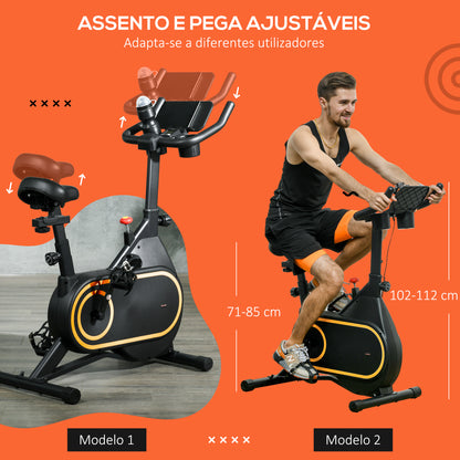 SPORTNOW Bicicleta Estática com Ecrã LCD Assento e Guiador Ajustáveis Volante 4 kg e Porta Garrafa 93x48,5x102-112 cm Preto