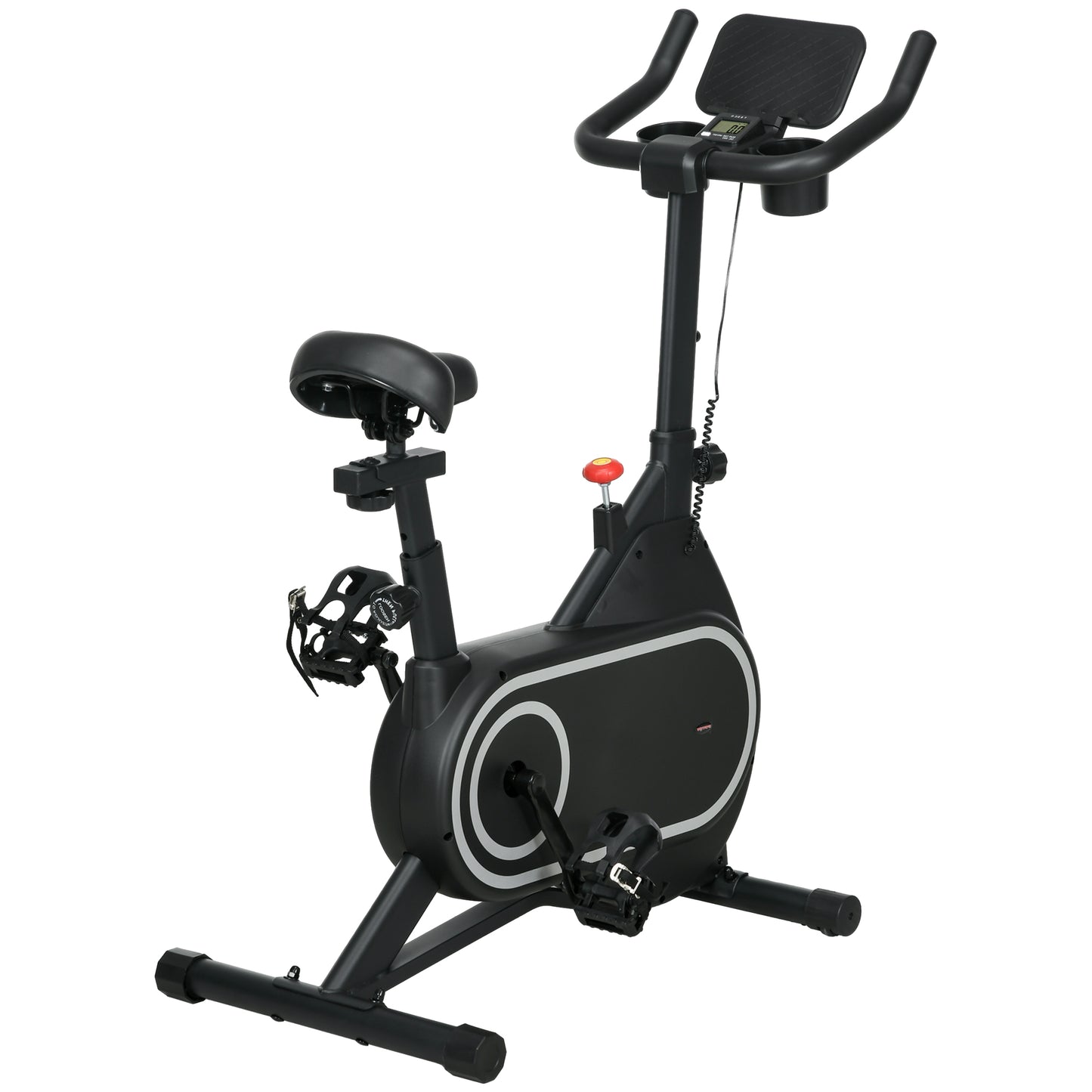 SPORTNOW Bicicleta Estática com Ecrã LCD Assento e Guiador Ajustáveis Volante 4 kg e Porta Garrafa 93x48,5x102-112 cm Preto