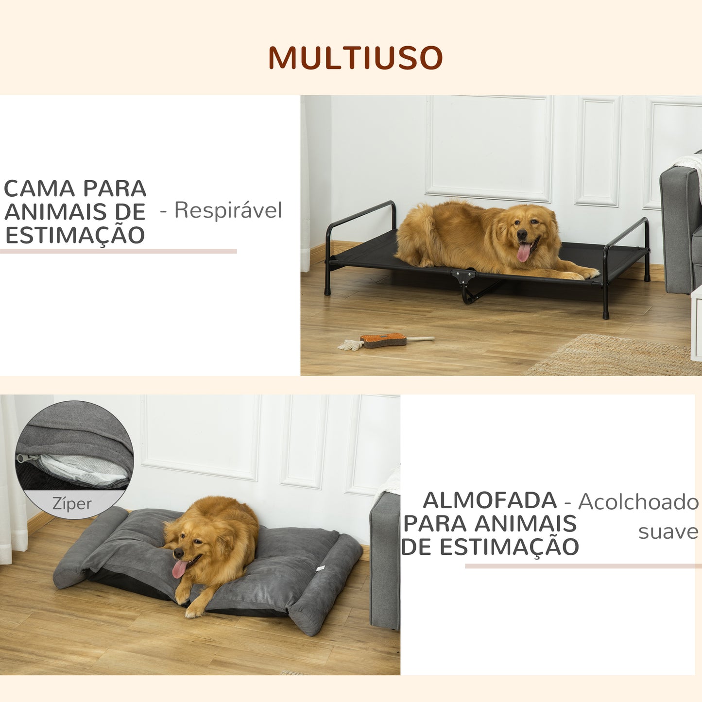 PawHut Sofá para Cães Gatos Cama para Animais de Estimação Médios e Grandes com Almofada Removível Lavável e Pés Elevados de Aço 120x80x30cm Cinza e Preto