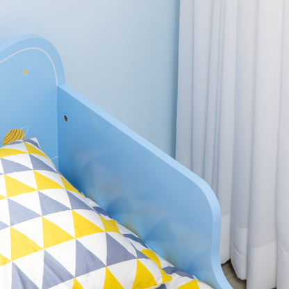 ZONEKIZ Cama para Crianças de 3-6 Anos 143x74x59cm Cama Infantil de Madeira com Barreiras de Proteção Carga Máxima 80kg Azul