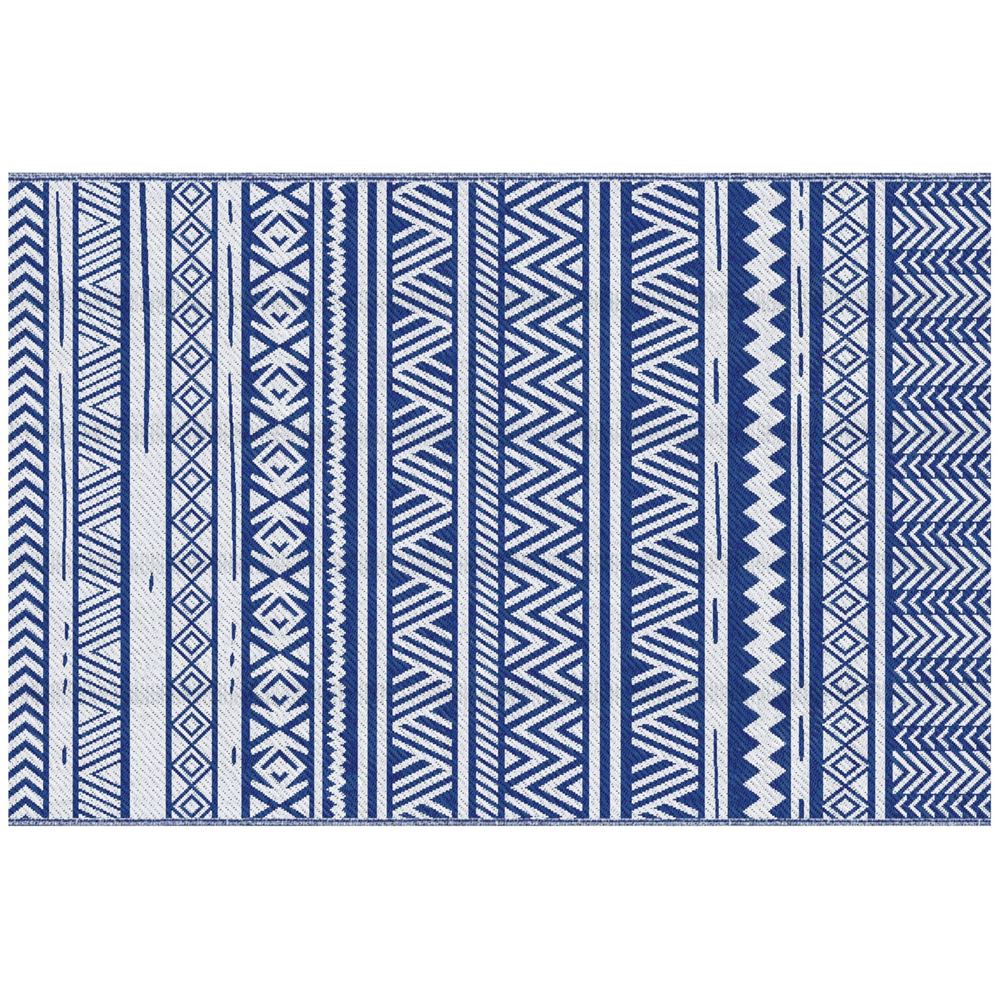 Outsunny Tapete de Exterior 182x274 cm Tapete Reversível Estilo Moderno para Varanda Pátio Campismo Praia Azul Escuro e Branco