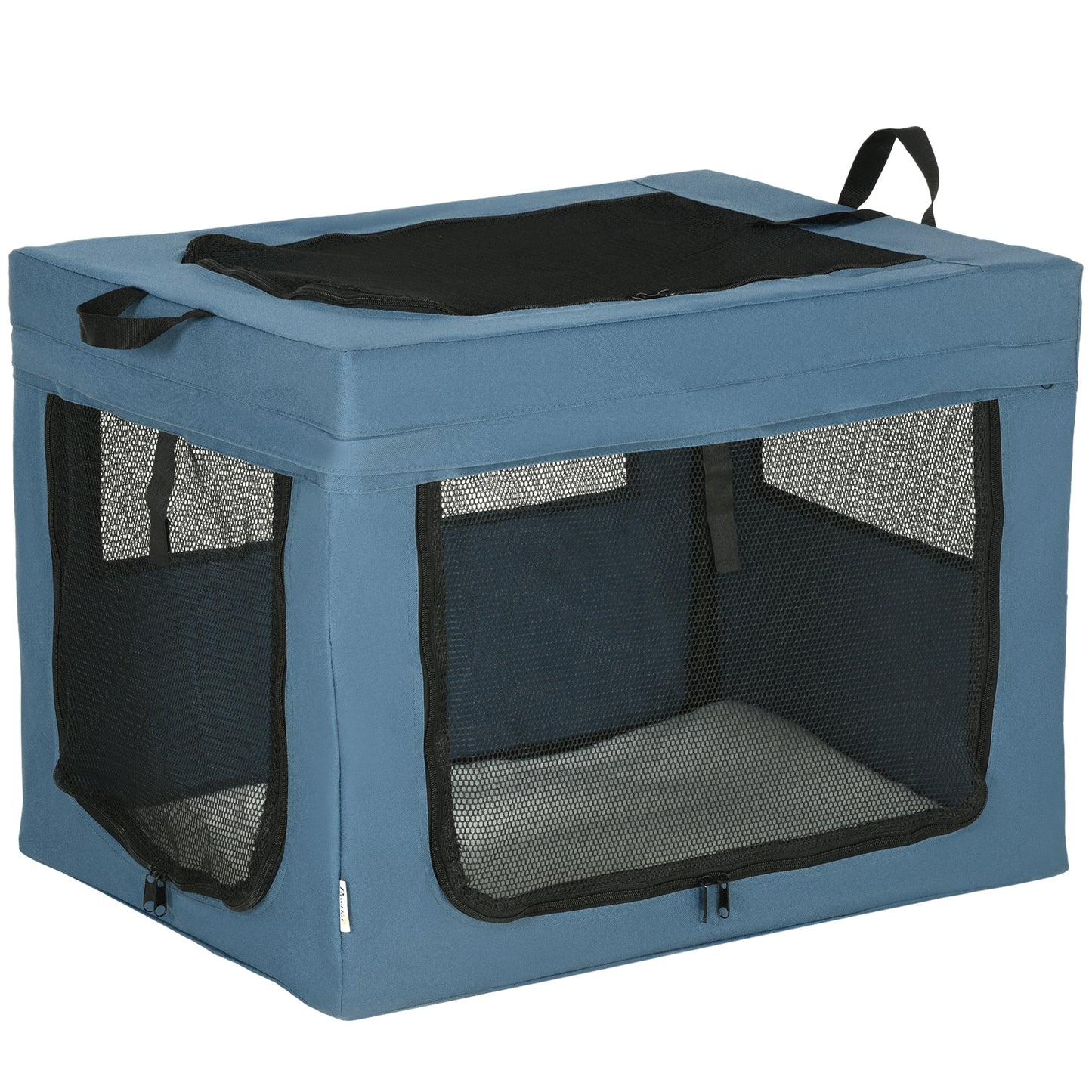 PawHut Transportadora para Cães e Gatos Bolsa Portátil e Dobrável para Animais de Estimação Transportadora com 3 Portas e Almofada Suave 69x51x51cm Azul