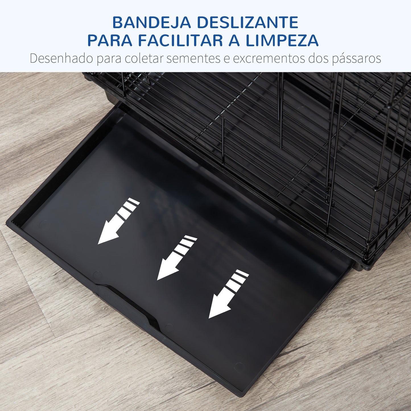 PawHut Gaiola para Pássaros Gaiola Metálica para Pássaros 40x40x59 cm com Teto Abatível 2 Poleiros 2 Comedouros e Bandeja Amovível para Canários Periquitos Preto