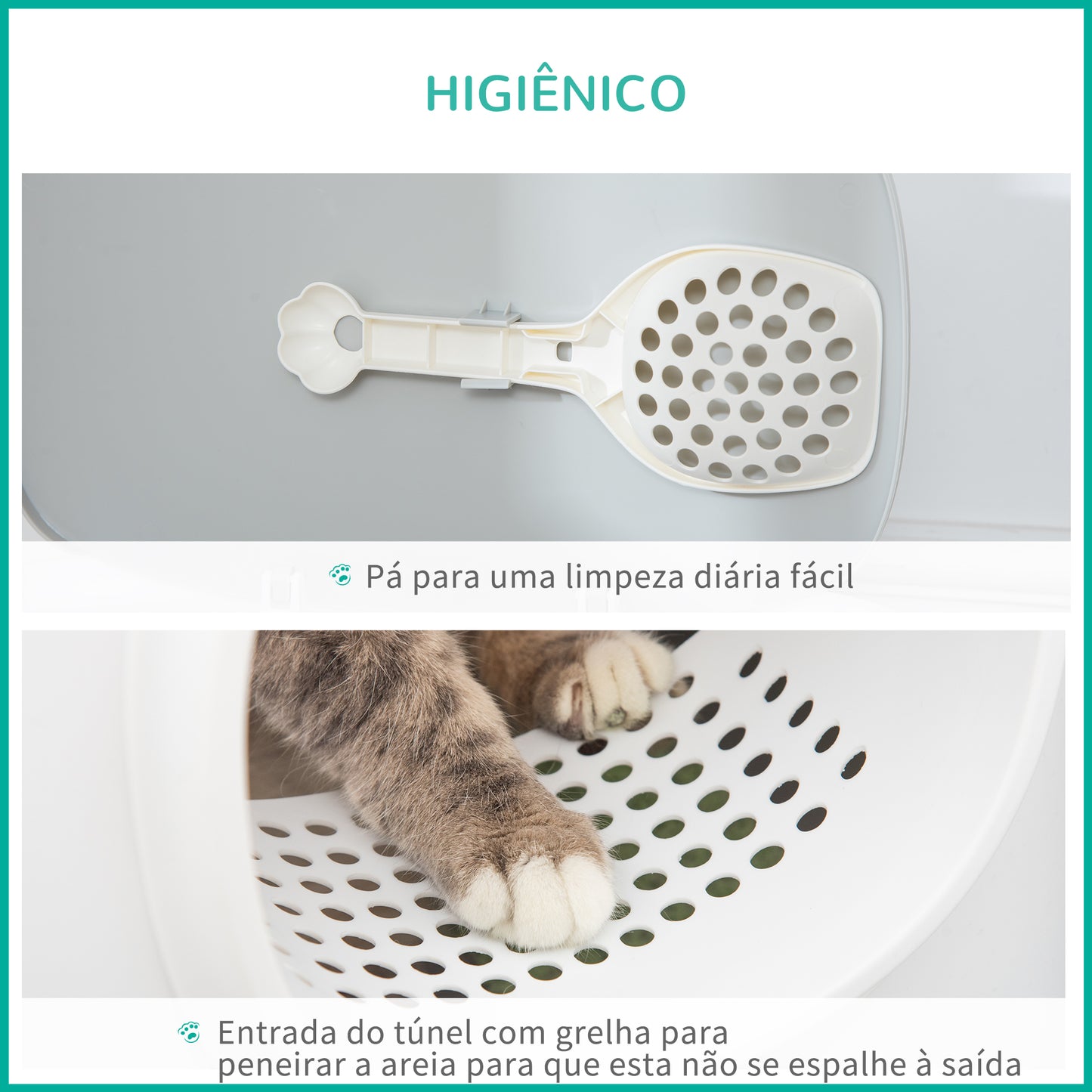 PawHut Caixa de Areia para Gatos Caixa de Areia Fechada para Gatos com Bandeja Teto Abatível Orifício de Entrada e Pá Incluída 55x40x39cm Branco